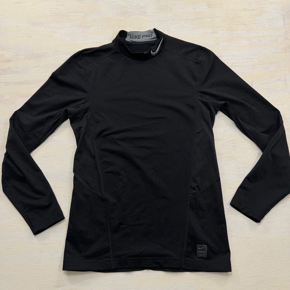 Nike Pro Shirt Dri-FIT Mock Neck Compression Long Sleeve Black Mens Size M